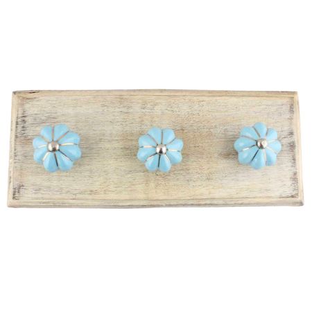 Turquoise Golden Line Medium Ceramic Melon Wooden Hooks